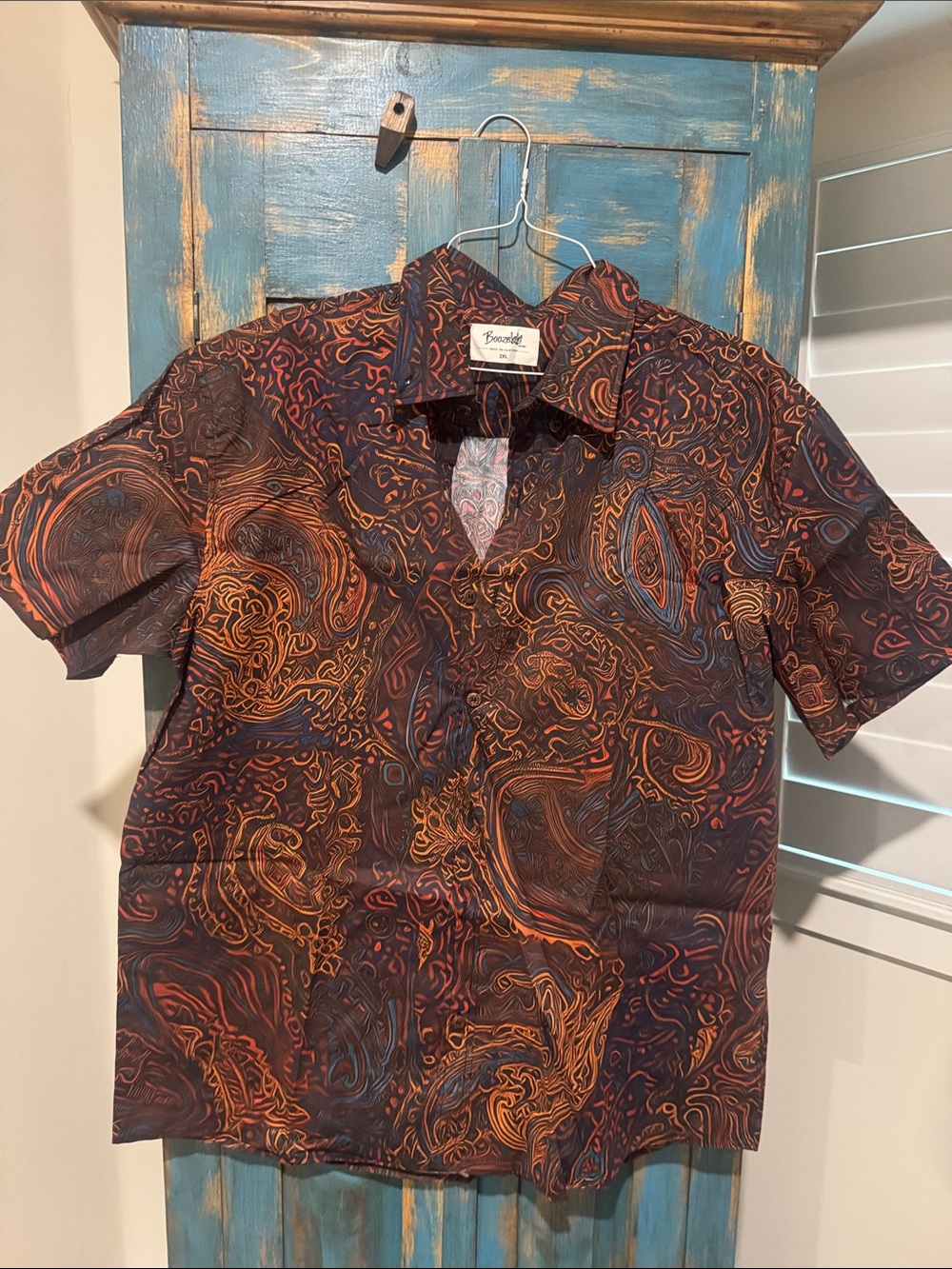 Men's Short Sleeve Abstract Print Shirt - Brown/Orange